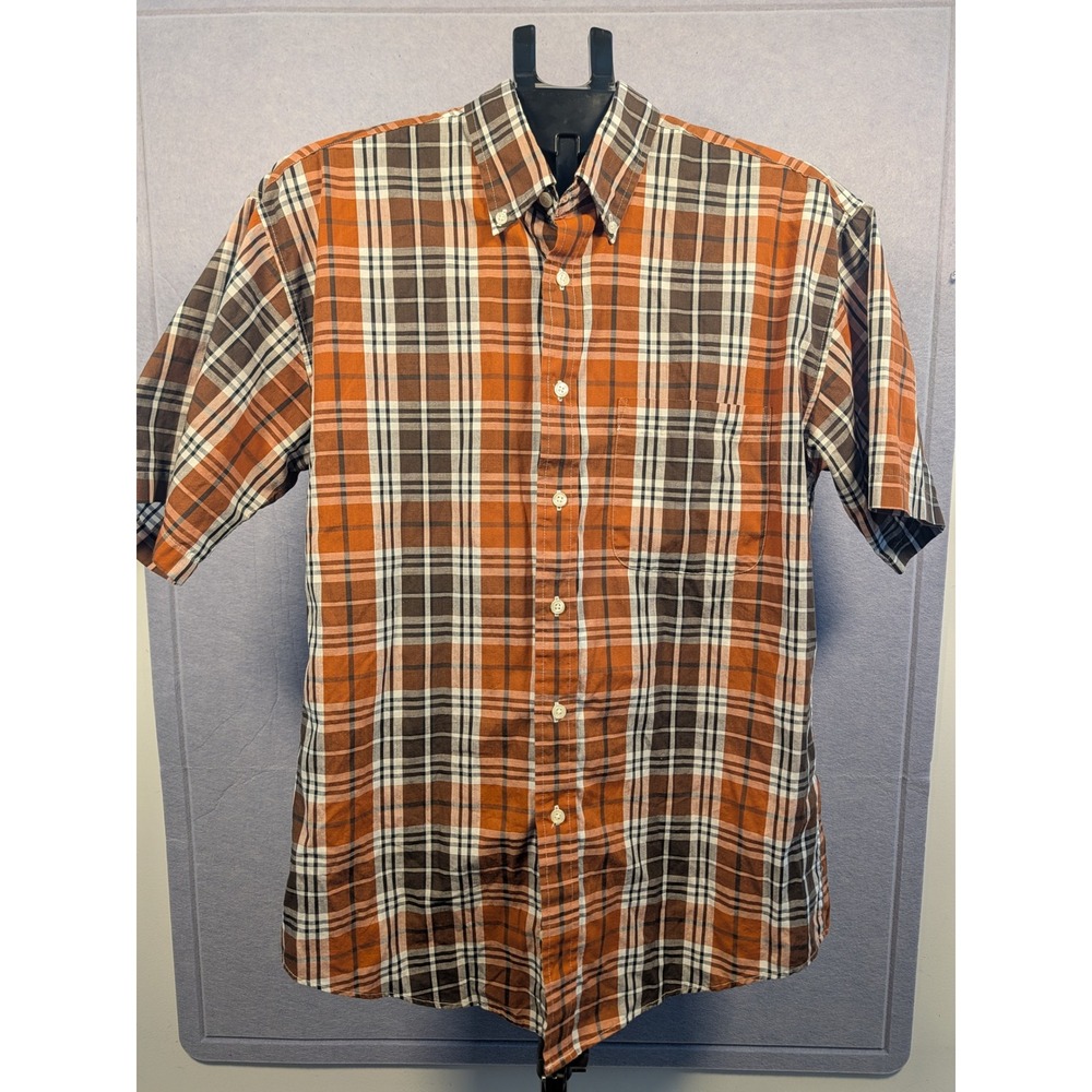 Sun River Clothing Co Button Down Mens M Orange Plaid Short Sleeve Excellent